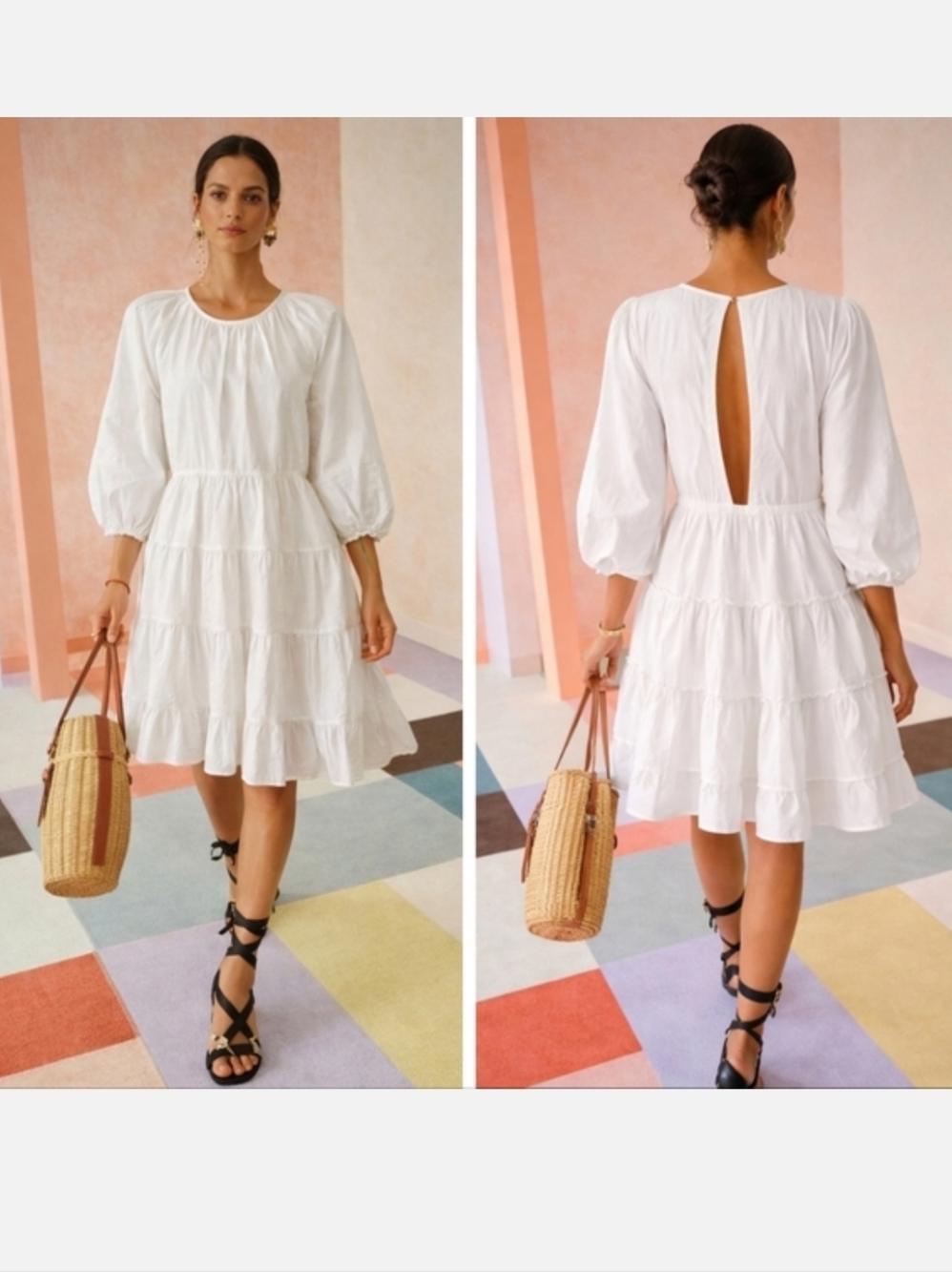 ULLA JOHNSON COTTON TIERED DRESS KEYHOLE BACK